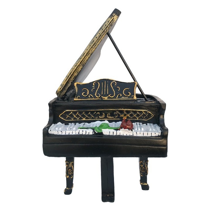 Pusculita din rasina in forma de pian, 14x22 cm, negru