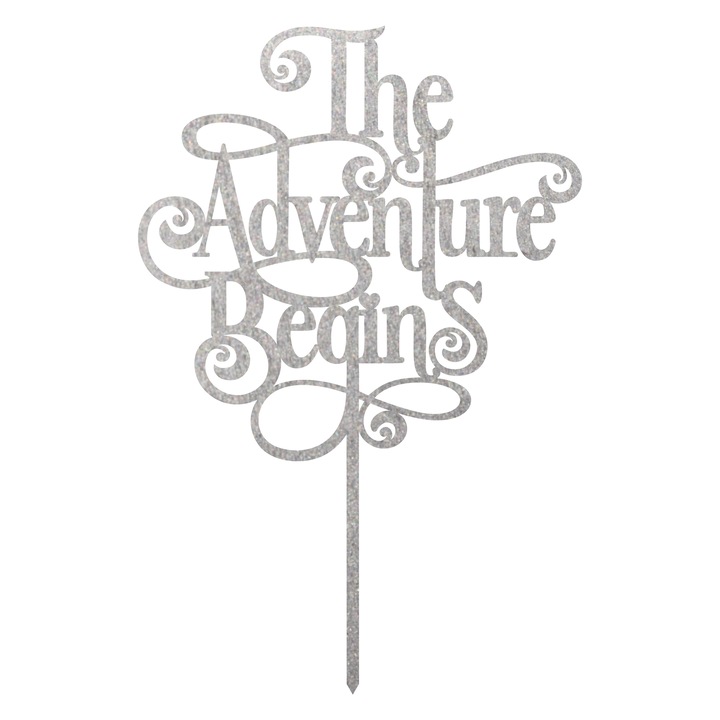 Topper tort The Adventure Begins, Inedit Print, TC878, Argintiu, 13 cm