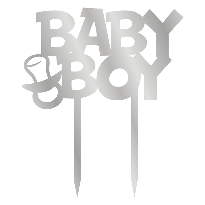 Topper tort Baby Boy, Inedit Print, TC879B, Oglinda Argintie, 16 cm