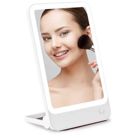 Oglinda machiaj si cosmetica cu led, Judios®AURA, iluminata 40 LED-uri, 3 tipuri de lumina, intensitate reglabila, design 2 in 1, 1200mAh, compacta si rezistenta la calatorie, Alb mat