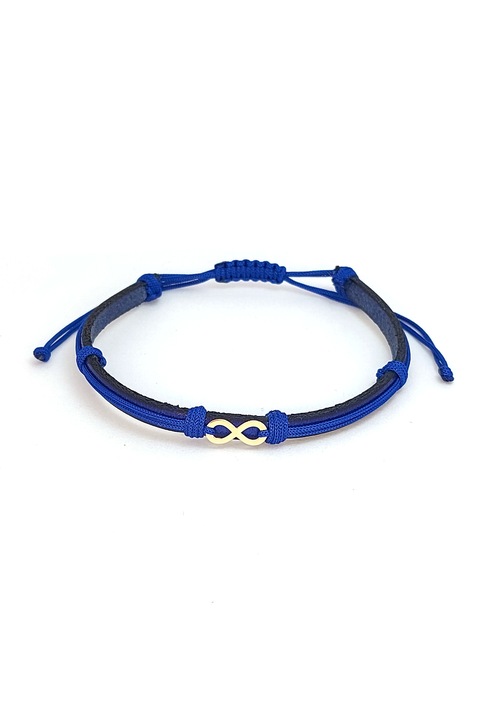 Bratara din piele naturala albastra si infinit din aur de 14k, dimensiune reglabila