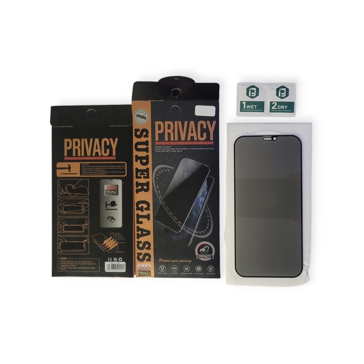 Защитно фолио за стъкло PRIVACY, Съвместимо с iPhone 15 PRO, 9H, Професионална защита, Високо качество, Пълно лепило, Черни ръбове