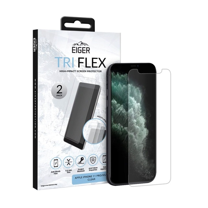 Eiger Clear Tri Flex fólia kompatibilis az iPhone 11 Pro / XS / X telefonnal