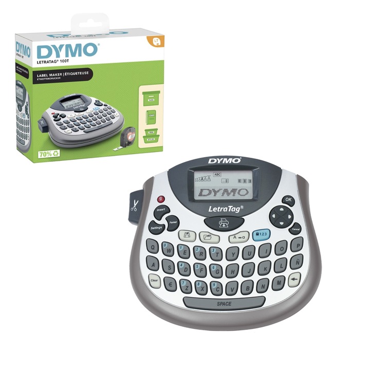 Imprimanta termica Dymo LetraTag LT-100T, editare eticheta pe 2 randuri, printare direct termica sau transfer termic, 2174593
