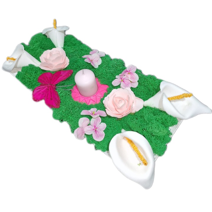 Decoratiune cu licheni stabilizati si lumanare parfumata, 40/18 cm