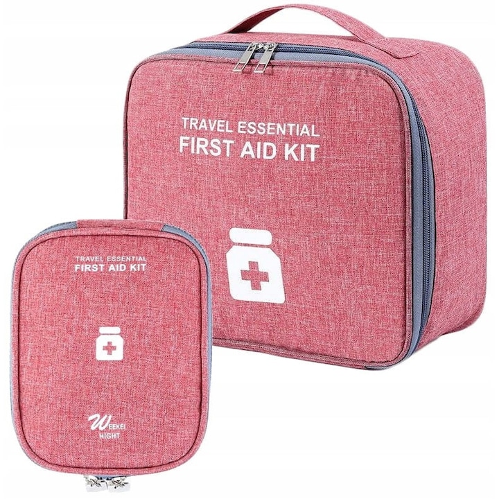 Trusa prim ajutor, Trusa medicala, Organizator medicamente, Geanta cosmetica, Plasa interior, Roz