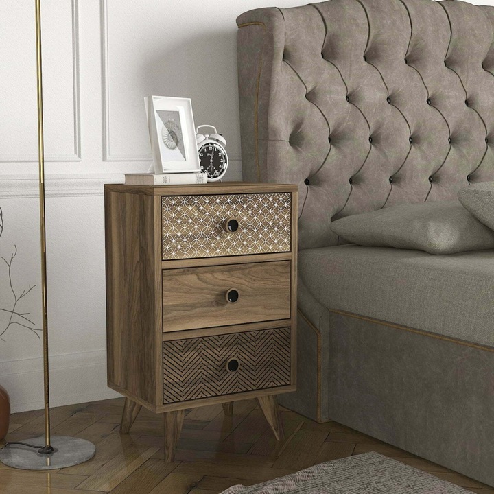 Noptiera cu 3 Sertare, UnicUtil, 40 x 30 x 65 cm, PAL Melaminat, Design Modern, Stil Compact si Elegant pentru Dormitor si Sufragerie, Depozitare Generoasa, Usor de Montat, Material Durabil, Solutie Ideala pentru Organizarea Camerei, Maro