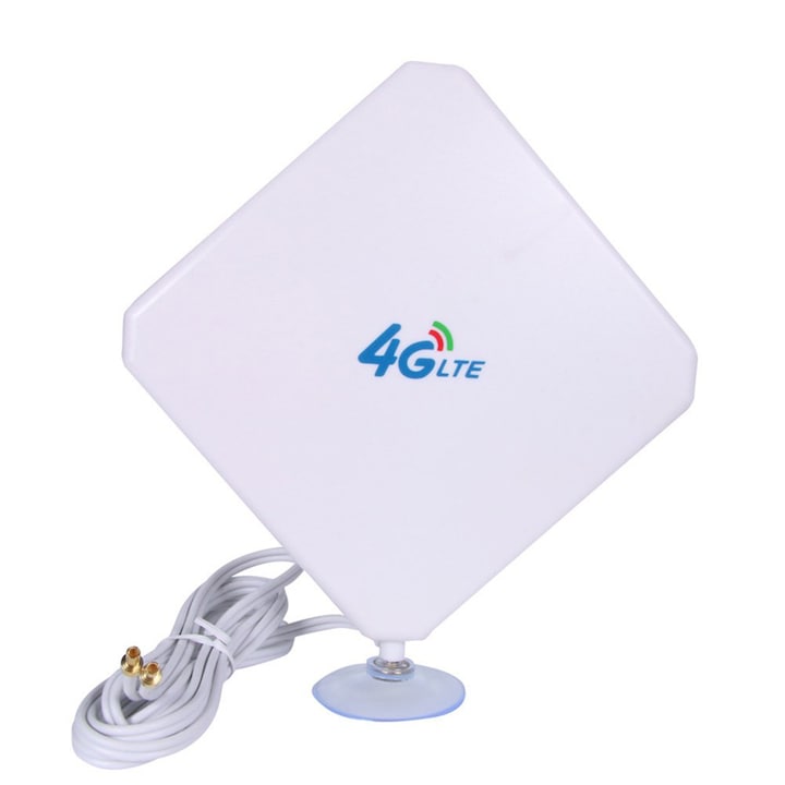 Antena LTE 4G, Darklove, Conectori 2 x SMA, cablu 2 metri, 700 - 2700MHz, Plug and Play, 35dBi, Compatibilitate larga, Cu ventuza de aspiratie, Usor de utilizat si de transportat, 14.5x14.5x2cm, Alb