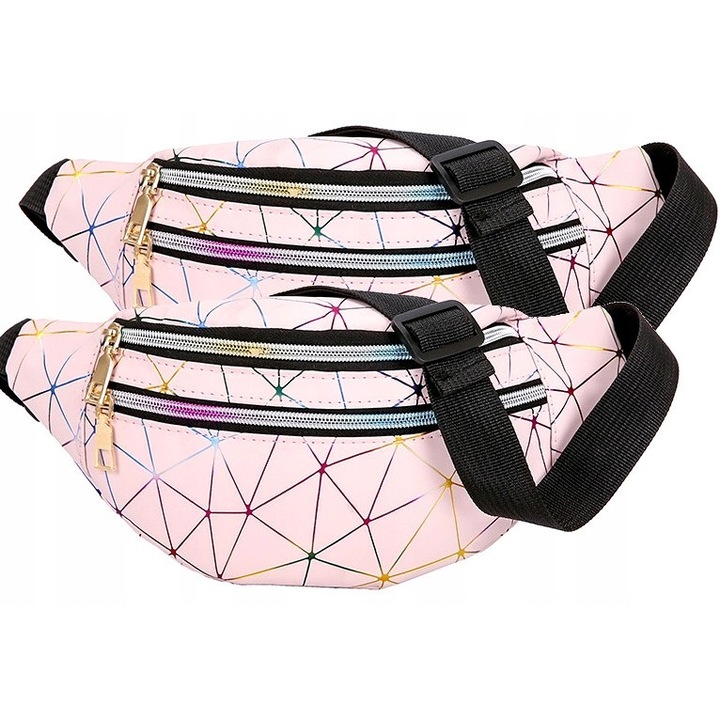 Светлоотразителна геометрична чанта, Edibazzar, найлон, розово