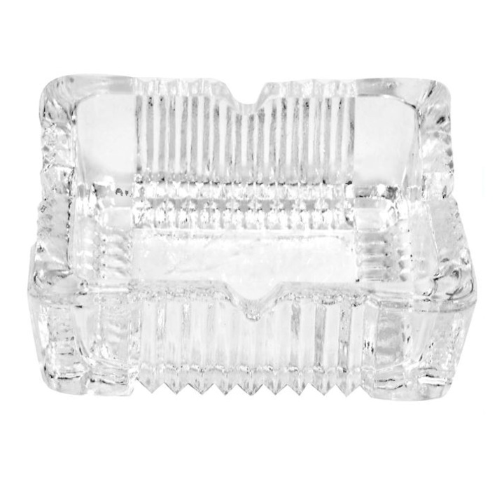 Scrumiera patrata cu striatii, Kopenpal, Sticla, Transparent, 10x10x3 cm