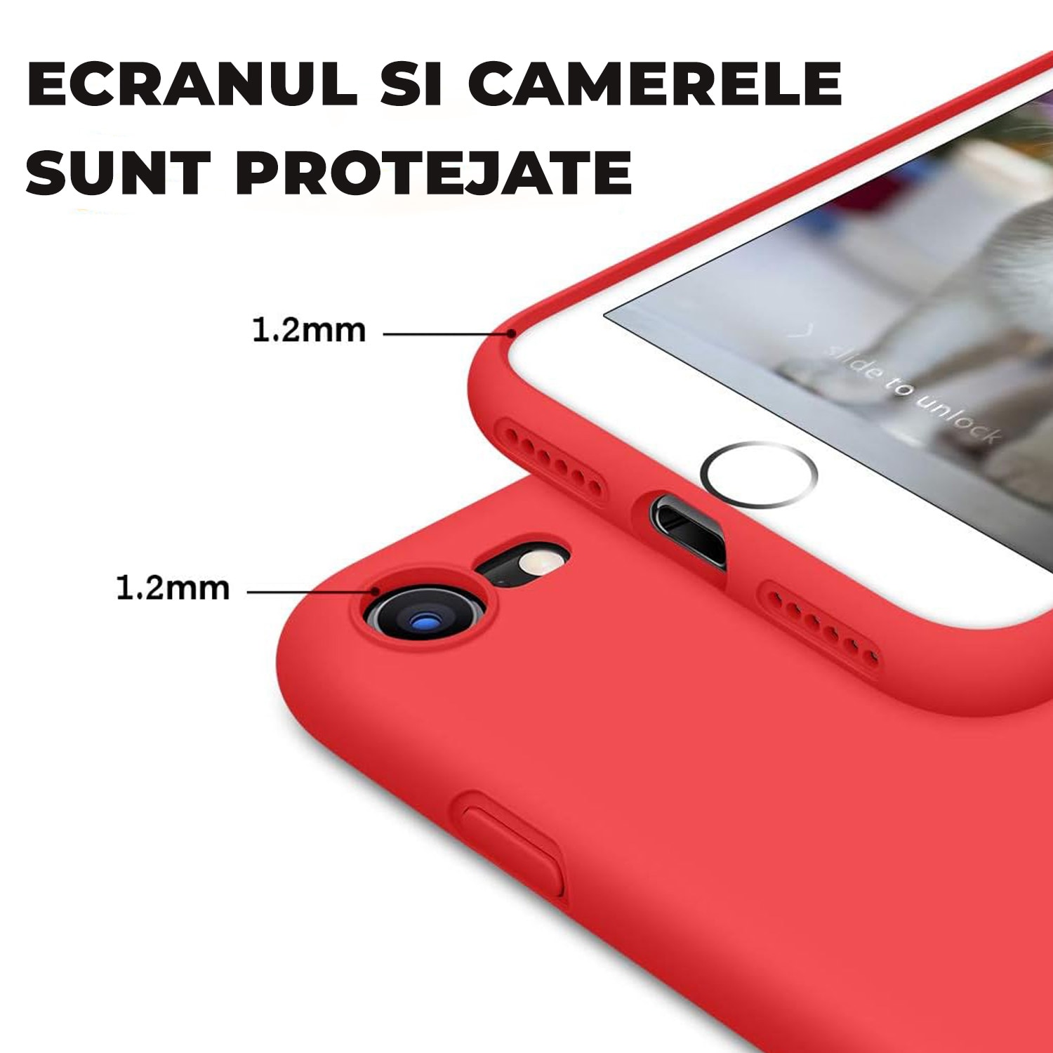 Husa Daden® Soft Silicone compatibila cuI iPhone 6Plus/6SPlus, Interior din Microfibra, Protectie la camera, Protectie sporita, Rosu