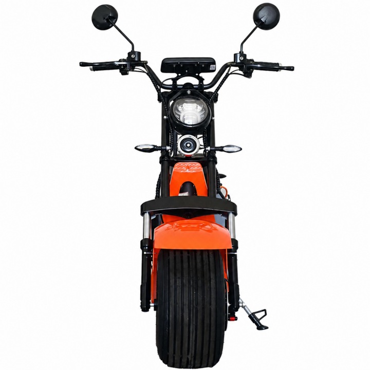 Scuter Electric AT PERFORMANCE Portocaliu, Putere motor 1500W, pentru 2 persoane, Autonomie 40 Km, Timp incarcare 5h, Baterie detasabila 20 Ah, Suspensie Fata-Spate