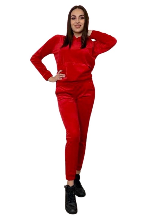 Trening dama, Dianiss, catifea, rosu, cu buzunare si gluga, M INTL