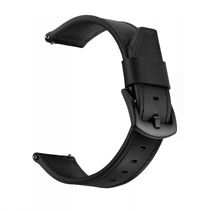 Bőrszíj Samsung Galaxy Watch 4 40/42/44/46mm / Galaxy Watch 5 40/44/45mm / Polar Ignite / Unite / Amazfit GTR 42mm / BIP / GTS / GTS 2 / GTS 3 / GTS 4 / MINI / Huawei Watch GT 2 42mm / GT 3 42mm / Elegáns / 20mm / fekete