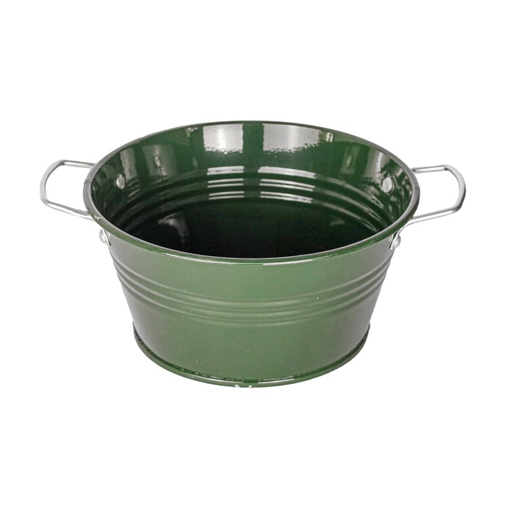 Ghiveci metalic tip bol, cu diametrul de 21 cm, culoarea verde