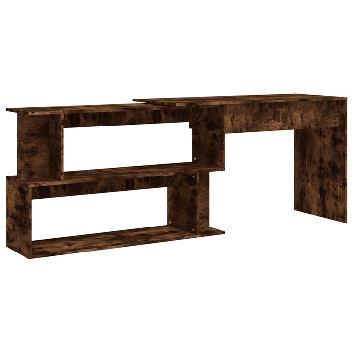 Birou de colt vidaXL, stejar fumuriu, 200x50x76 cm, lemn prelucrat, 35.4 kg