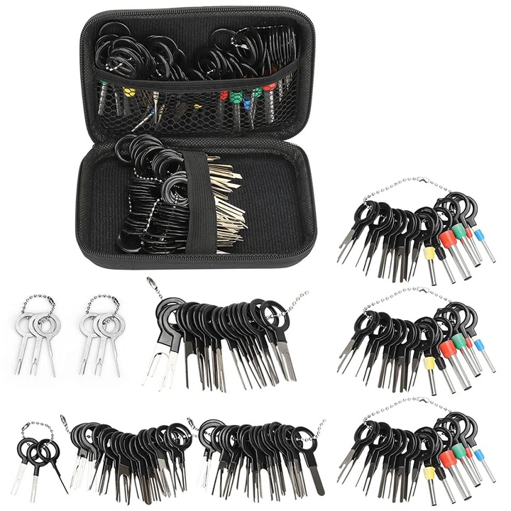 Set 121 extractor pini din mufe auto, instrumente pentru dezasamblare conectori, fara deteriorari de mufe, cu carcasa de protectie