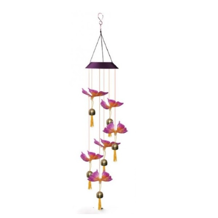 Decoratiune pentru exterior, lumini cu incarcare solara, model fluturi, agatatoare rezistenta, Multicolor