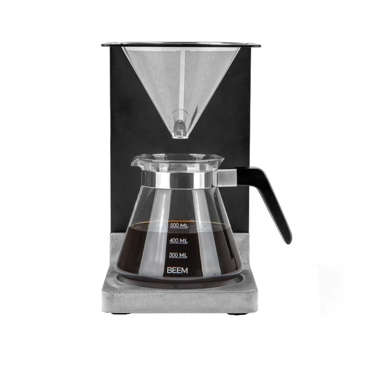 Cafetiera Pour Over BEEM, Coffee Maker Set, pentru prepararea manuala a cafelei, capacitate 500 ml, carafa din sticla, filtru inox, suport elegant pentru filtru, design minimalist, negru