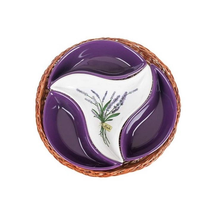 Set 4 boluri servire in cos impletit Banquet Lavanda 23 cm