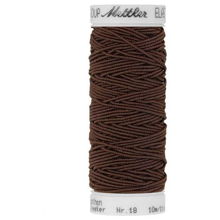 Elastic de cusut, 62% elastan, 38% poliester, 10 m pentru cusatura smoking, shirring Mettler maro 1048