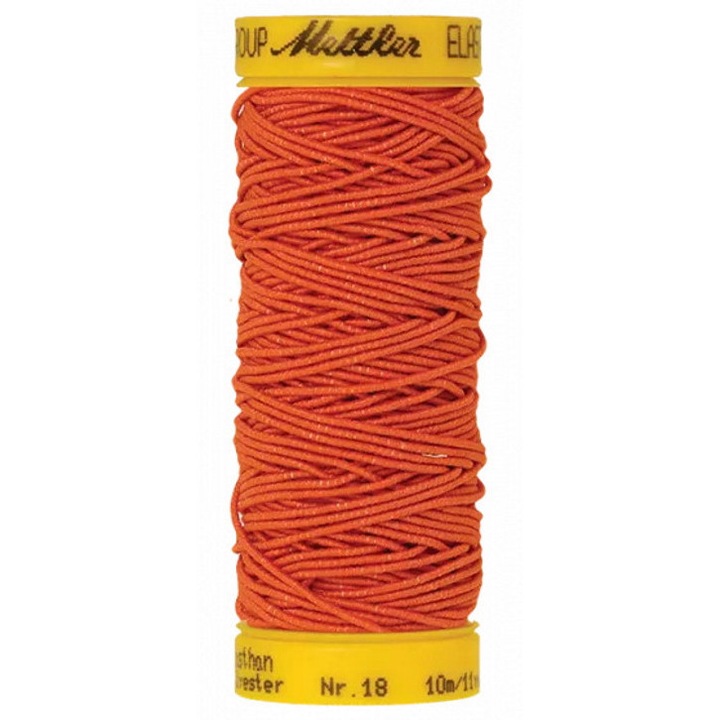 Elastic de cusut, 62% elastan, 38% poliester, 10 m pentru cusatura smoking, shirring Mettler portocaliu 1334