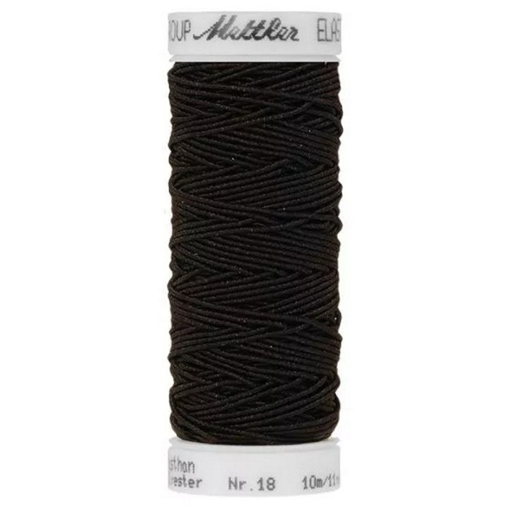 Elastic de cusut, 62% elastan, 38% poliester, 10 m pentru cusatura smoking, shirring Mettler negru 4000