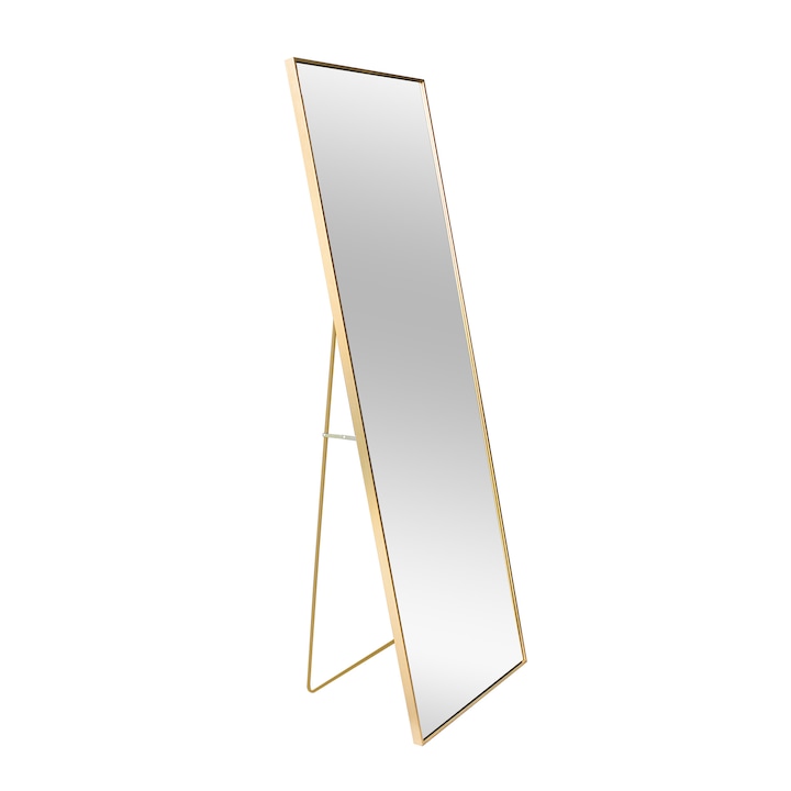 Oglinda de podea, cu suport, metal, auriu, 150x40cm