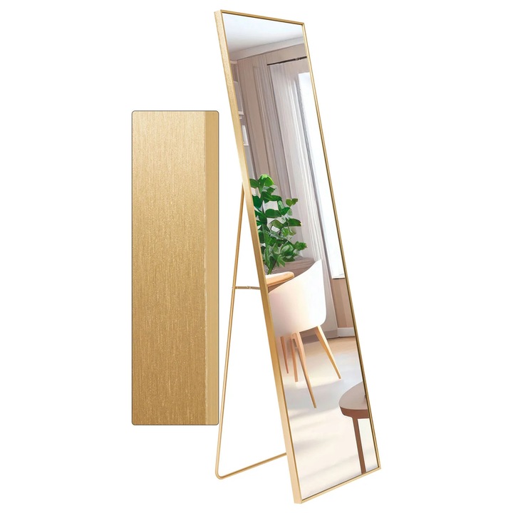 Padlótükör, Callena, tartóval, fém, arany, 150x40cm