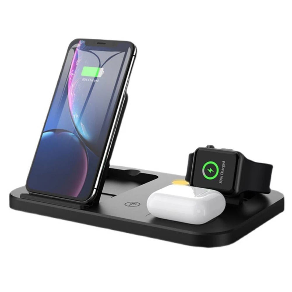 Зарядна станция за Apple/iPhone/AirPods/Watch, безжична, 15W, черна ...