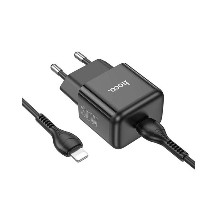 Incarcator Retea Hoco Glory, Fast Charging, PD 30W, Cablu USB-C La Lightning Inclus, Negru - N32