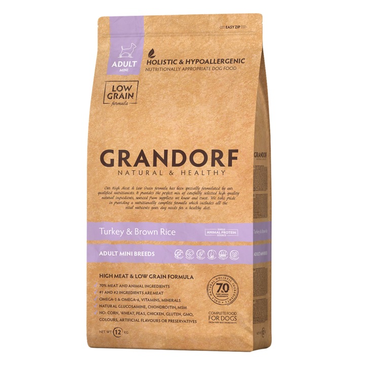 Hrana uscata pentru caini, Grandorf, Curcan, Rasa mica, 3 kg