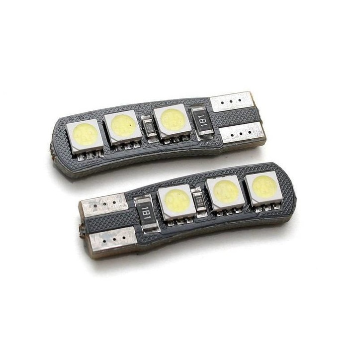 Bec LED auto cu doua fete, Interlook, W5W, 6x LED-uri SMD5050, CANBUS, 12V, 10x35mm, Alb rece