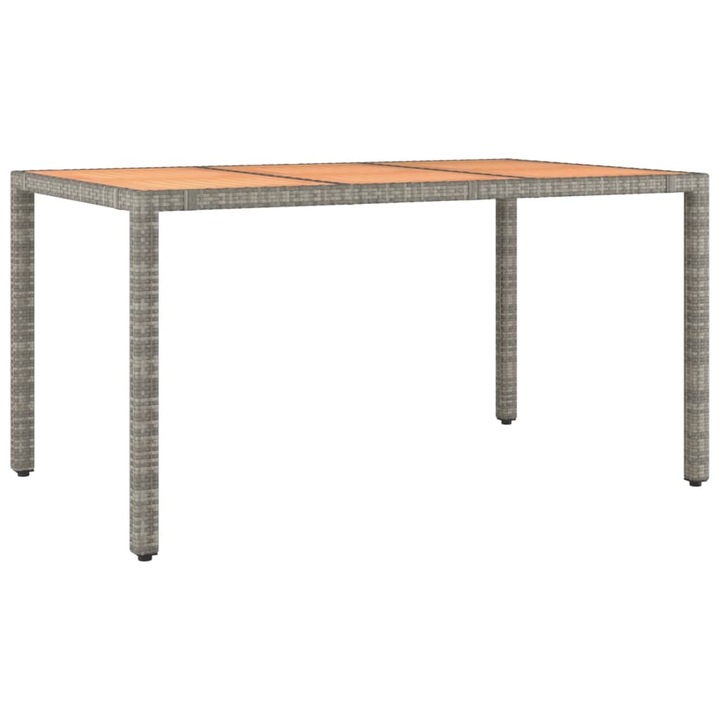 Masa gradina blat din lemn vidaXL, gri, 150 x 90 x 75 cm, poliratan/ lemn masiv acacia, 17.8 kg