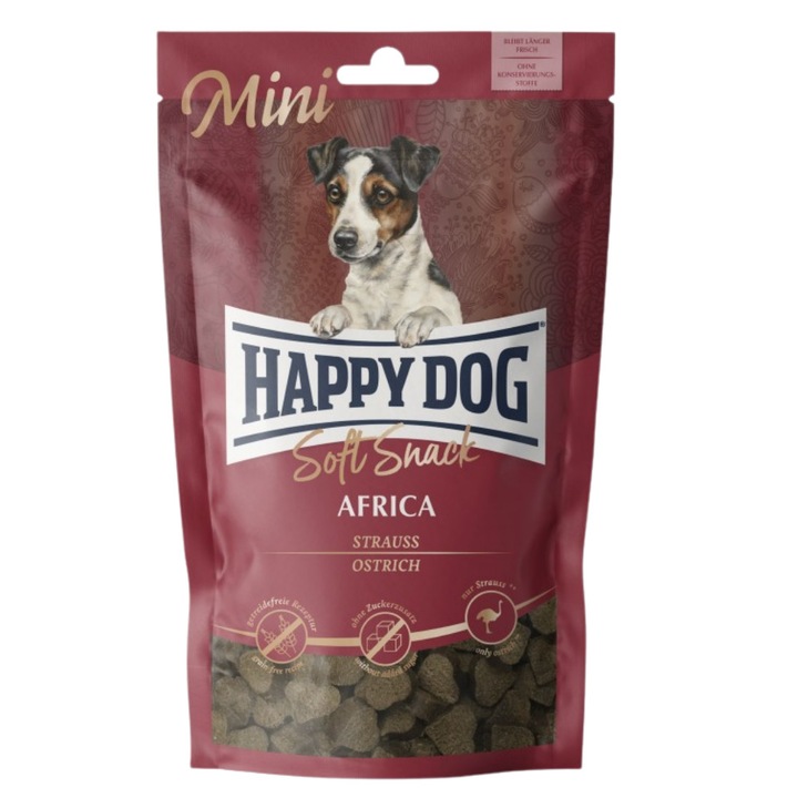 Hrana pentru caini Africa Mini Snack Dog Treat, Happy Dog, Aroma strut, 100 g