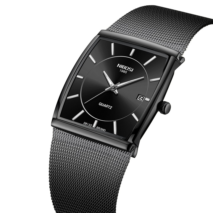 Ceas barbati, NIBOSI, Negru, Rezistent la apa, Negru