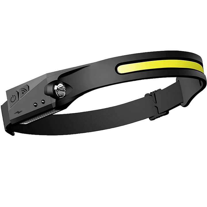 Фенер, За глава, LED, USB, Със сензор, Черен