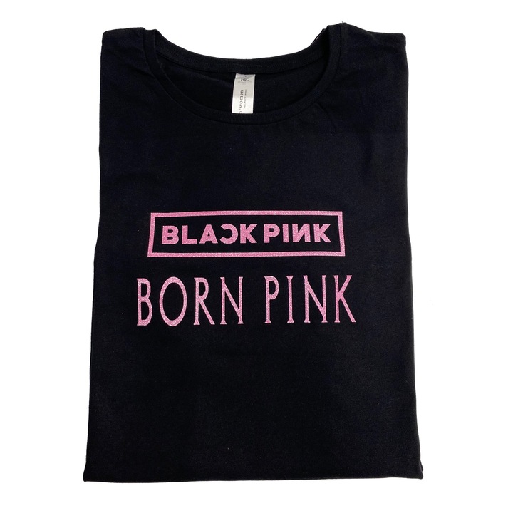 Tricou personalizat dama blackpink born pink logo, Negru, XS