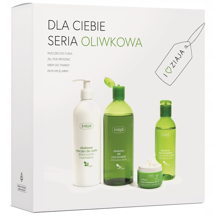 Set de 4 produse cosmetice, Ziaja, Ulei de masline, 400ml/500ml/50ml/200ml