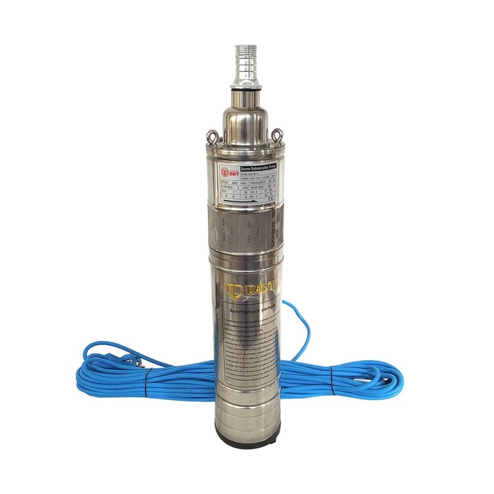 Pompa submersibila de apa, DDT, QGD120, corp si suruburi complet inox, sita protectie, 20 m cablu, 120 m, 3 m³/h