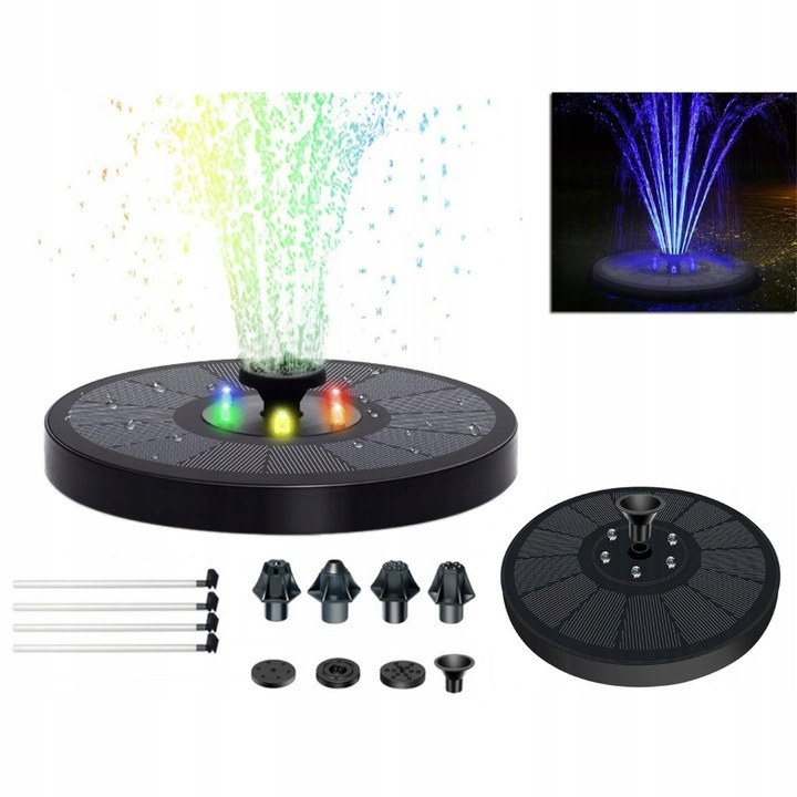 Fantana solara plutitoare, LED RGB, 220l/h, Negru