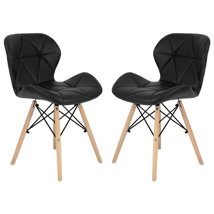 Set 2 scaune, Lemn fag/Piele ecologica, Max 150 kg, 51 cm, Negru/Maro