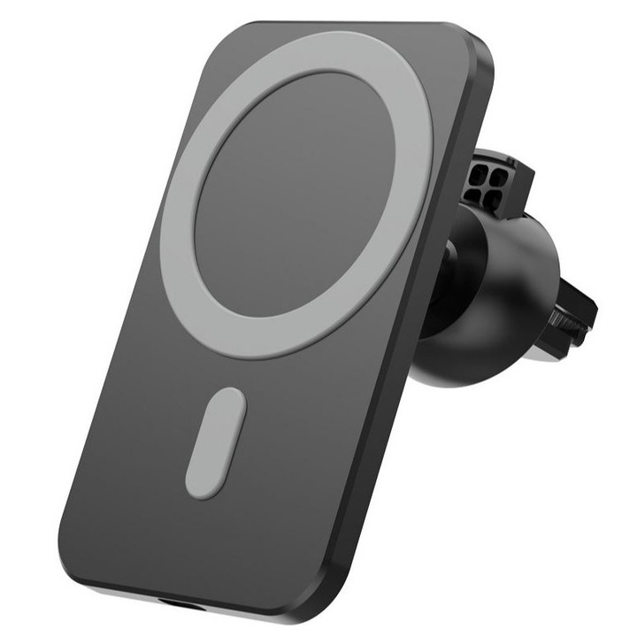 Suport auto cu incarcare wireless tip magsafe 30W compatibil cu Iphone 12, 12 pro, 13, 13 Pro, 14, 14 Pro, 15, 15 Pro negru