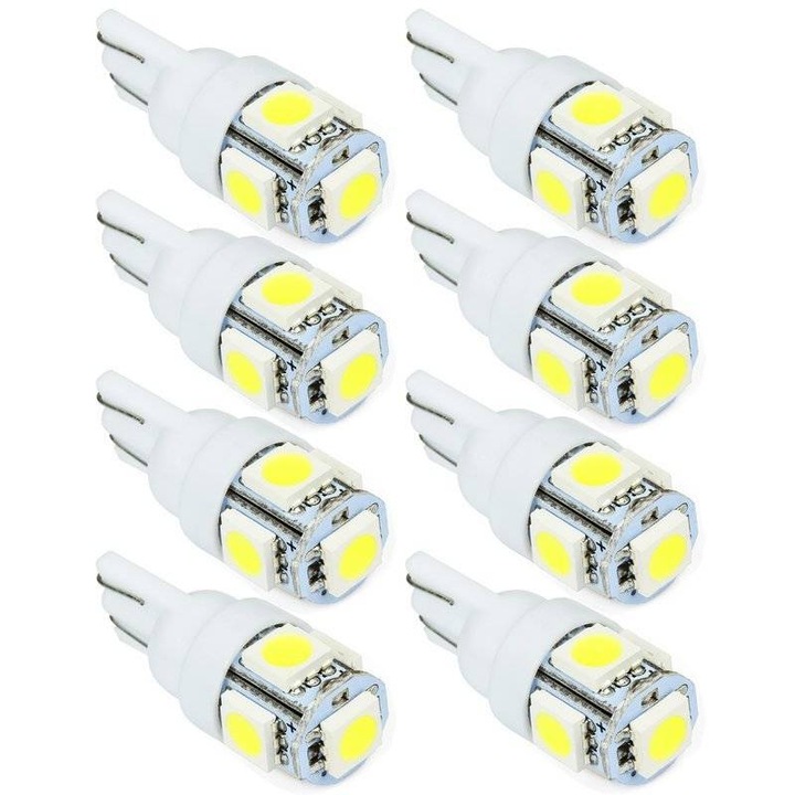Set 8x becuri LED auto, Interlook, W5W, Tip LED SMD5050, 12V, 28mm, Alb rece