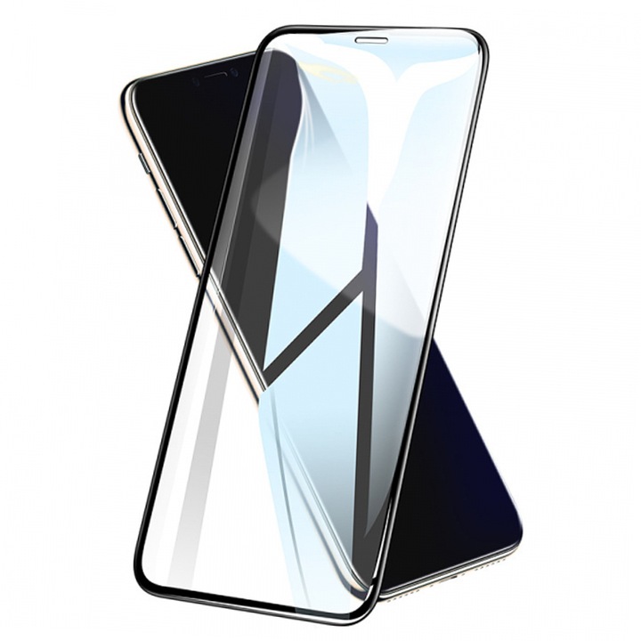Премиум горно фолио за Samsung Galaxy A54 5G, Secure Glass, Crystal Shield, Anti-Shock Full Protection 9H Anti-Explosion, Full Glue 5D, Ultra Protection, Transparent, Black Frame Edges