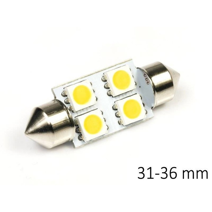 Bec LED auto, Interlook, C5W, 4 SMD, 12 V, 36 mm