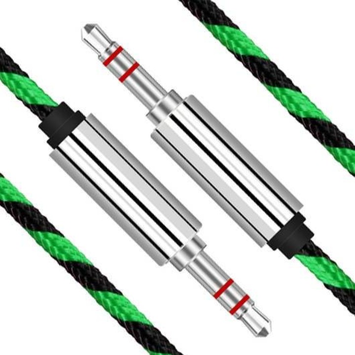 Cablu Mini Jack, Interlook, Aluminiu, Negru/Verde