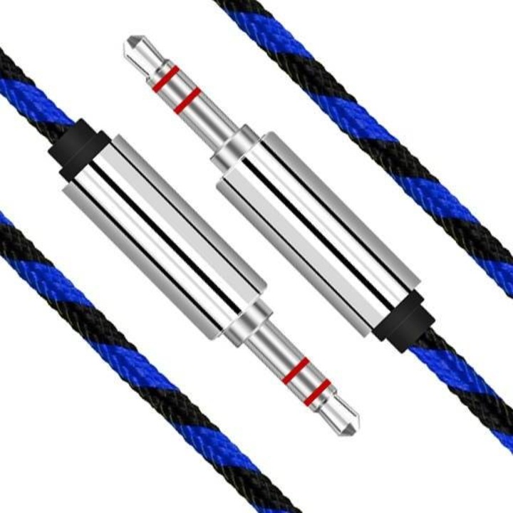 Cablu Mini Jack, Interlook, Aluminiu, Mufa 1.5M, Negru/Albastru