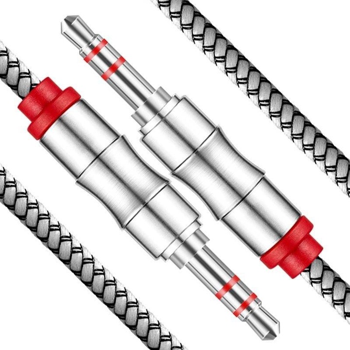Cablu Mini Jack, Interlook, Aluminiu, Mufa 1.5M, Gri/Rosu