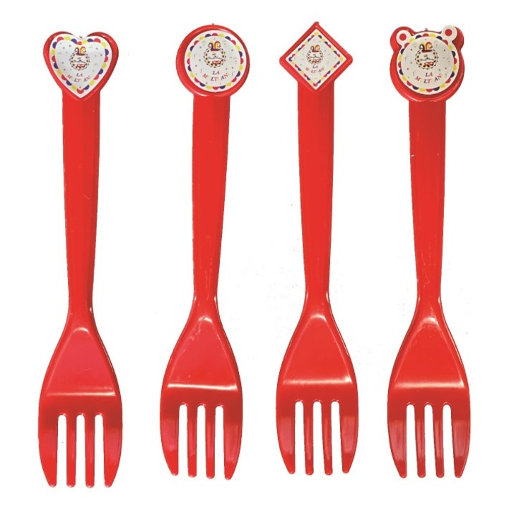Комплект от 8 парти вилици, за многократна употреба Happy Birthday, червени, 15 см